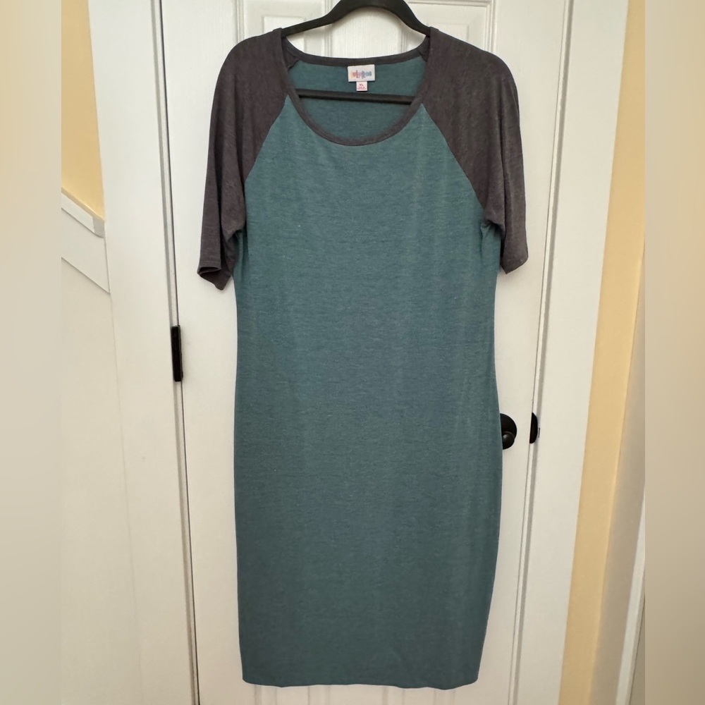 LuLaRoe Teal Body with Charcoal Neckline Top